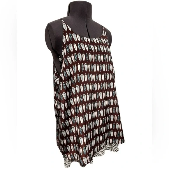 Porridge for Anthropologie Feather Print Layered Split Back Camisole Top Size M - Picture 4 of 14